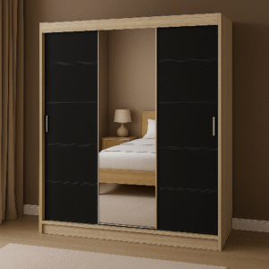 Szafa przesuwna RIO-3 180 CZARNY/DĄB SONOMA