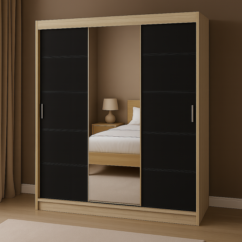 Szafa przesuwna RIO-3 180 CZARNY/DĄB SONOMA