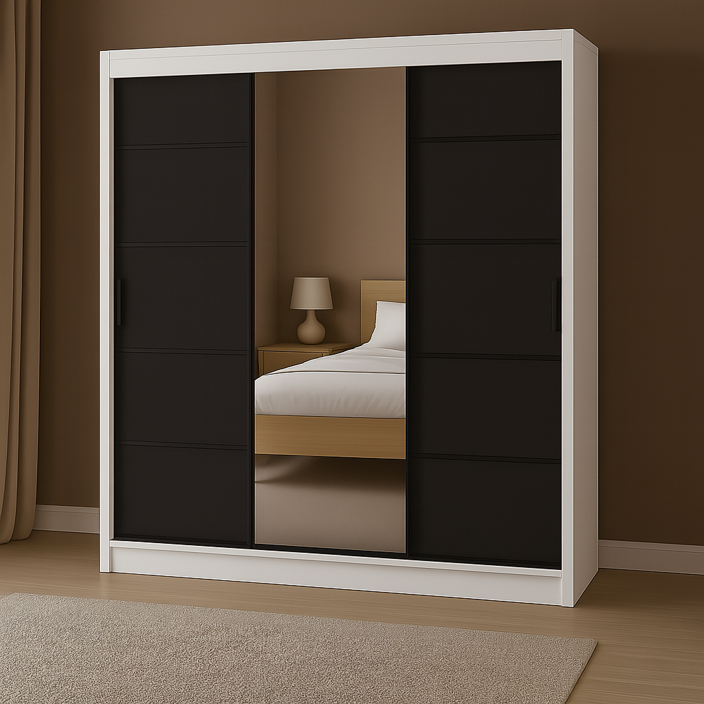 Szafa przesuwna RIO-3 180 BIAŁY/CZARNY - obrazek 3