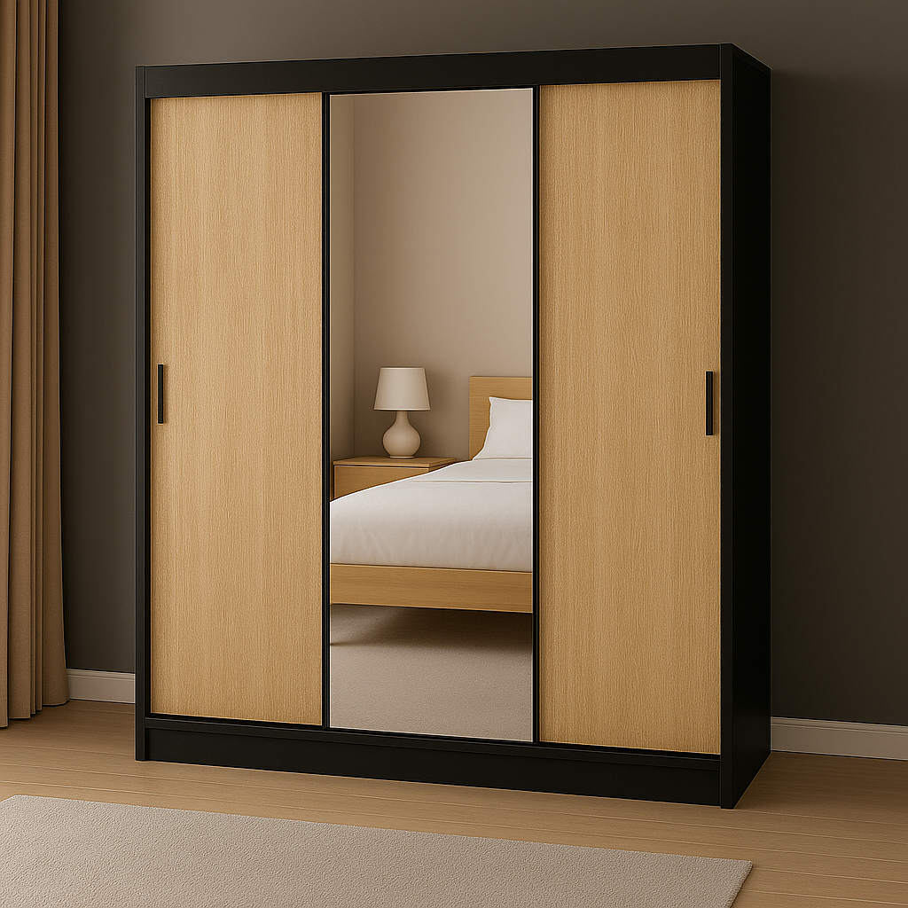 Szafa przesuwna RIO-3 180 CZARNY/DĄB SONOMA - obrazek 3