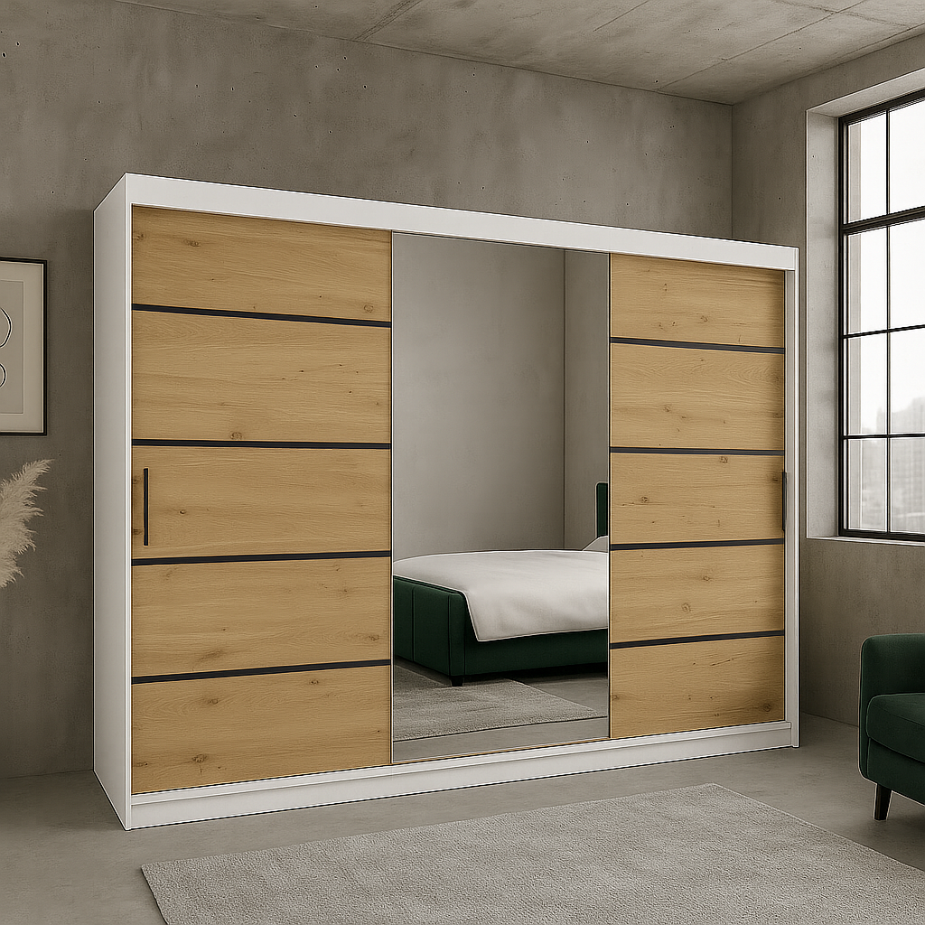 Szafa przesuwna RIO-3 180 DĄB ARTISAN / BIAŁY - obrazek 2