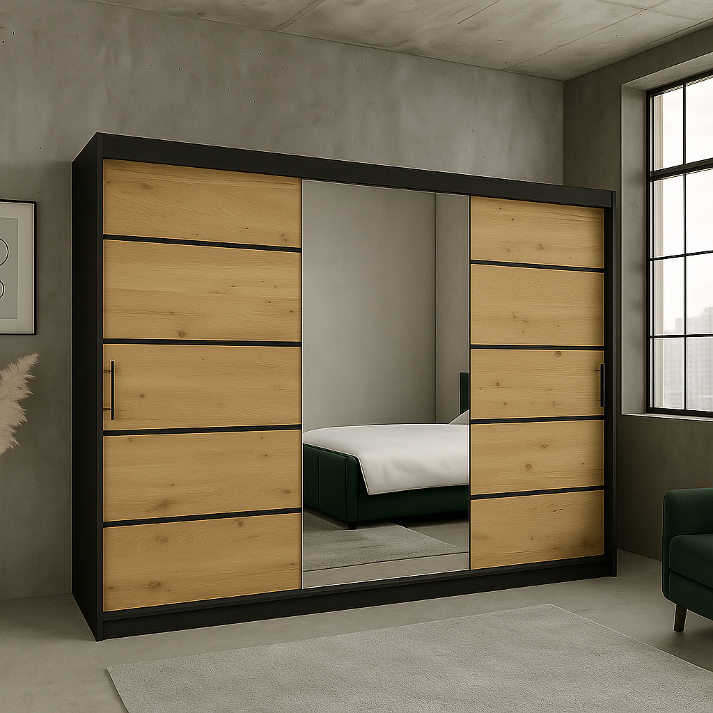 Szafa przesuwna RIO-3 180 DĄB ARTISAN / CZARNY