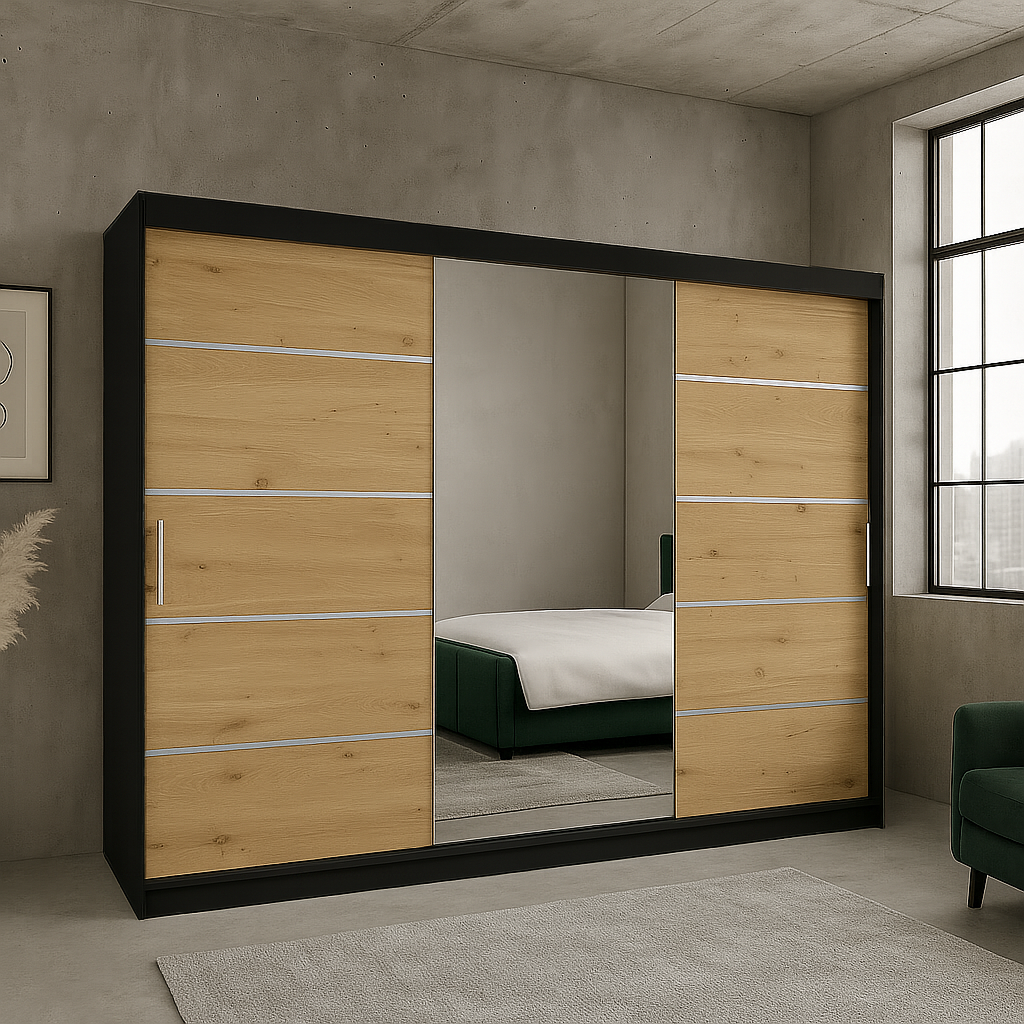 Szafa przesuwna RIO-3 180 DĄB ARTISAN / CZARNY - obrazek 2