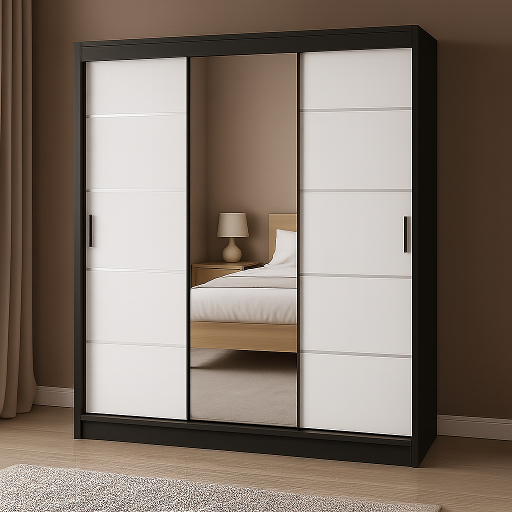 Szafa przesuwna RIO-3 180 BIAŁY/CZARNY